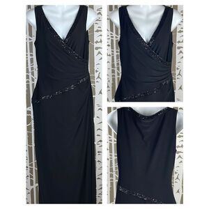 Chaps Evening Black Asymmetrical Sequin Accent Long Evening Gown sz 6